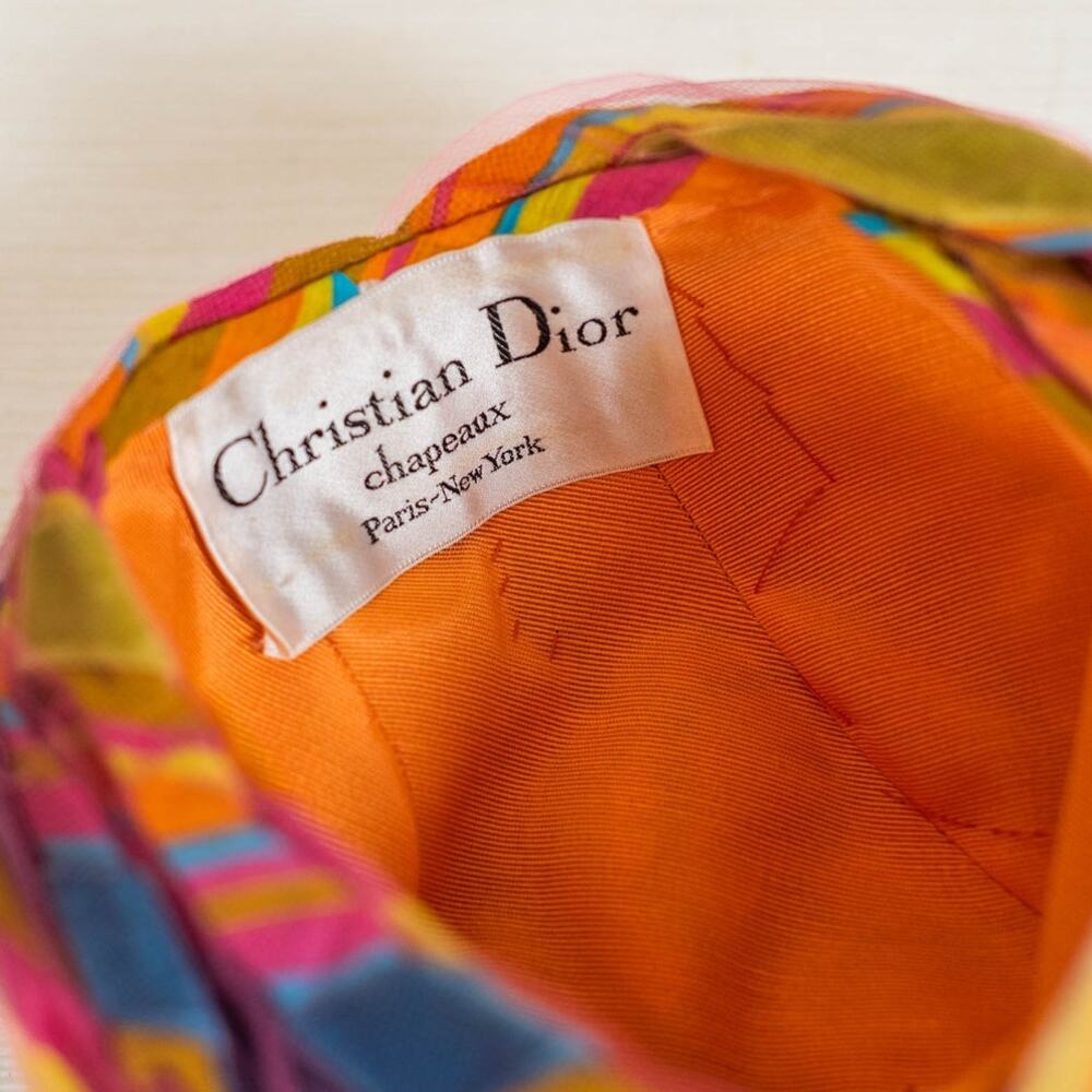 Vintage 60s Bright Colorful Christian Dior Hat, Turban Tulle Chapeaux Cloche - Picture 7 of 12